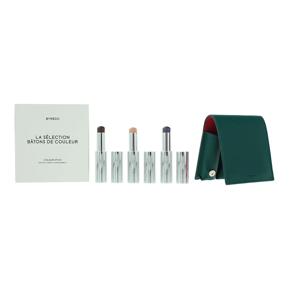 Byredo Deep Teal Set Of 3 Leather Pouch: Solar Flare, Flower Play, Kumato Face