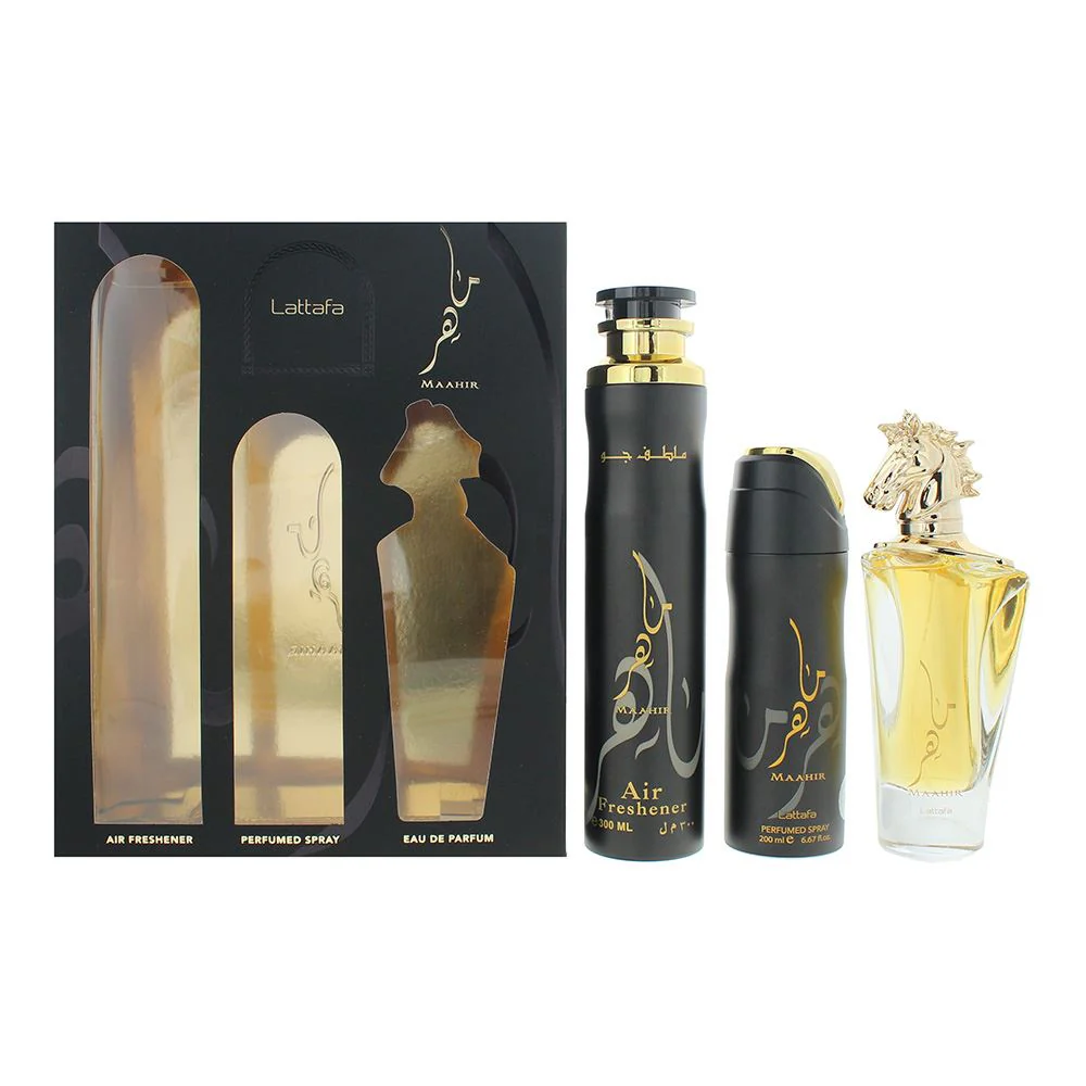 Lattafa Maahir 3pc Gift Set EDP 100ml Body Spray Air Freshener Unisex
