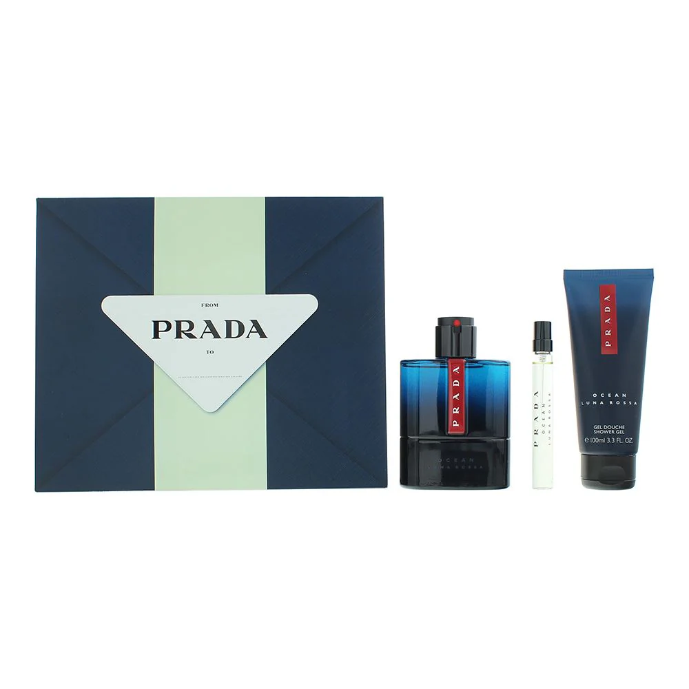 Prada Luna Rossa Ocean 3 Piece Gift Set: EDT 100ml - Shower Gel 100ml For Men